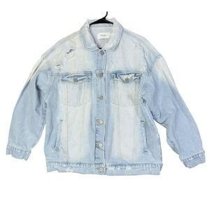 KUT From The Kloth Large Denim Jean Jacket‎ Woman's Light Blue Distressed